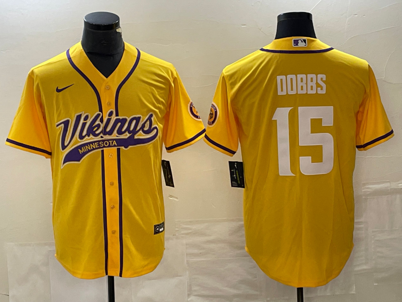 Men's Minnesota Vikings Joshua Dobbs #15 Gold Jersey Joint Edition
